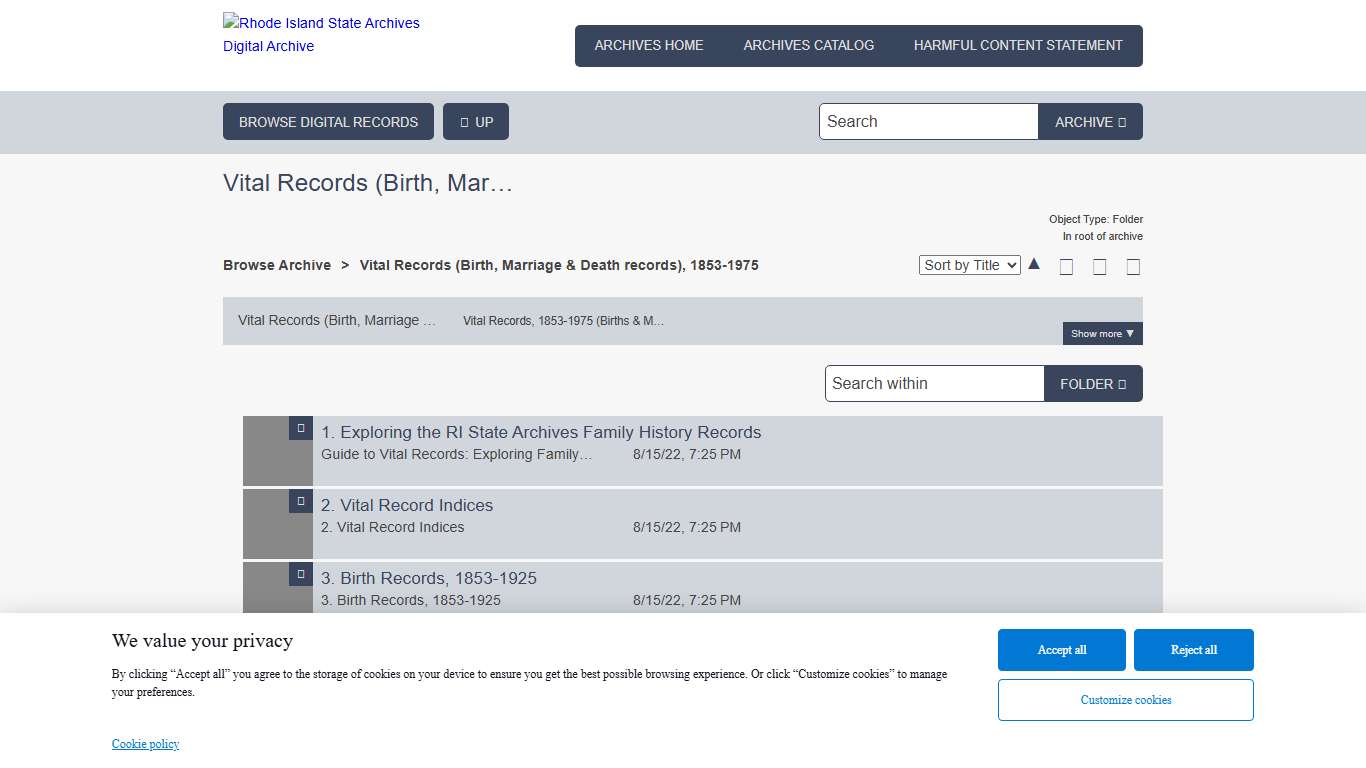 Vital Records (Birth, Marriage & Death records), 1853-1975 Rhode Island State Archives Digital Archive