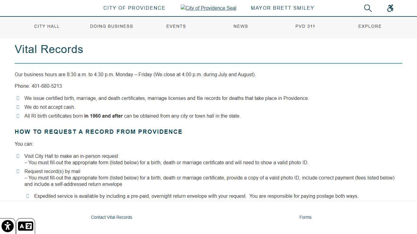 City of Providence Vital Records - City of Providence